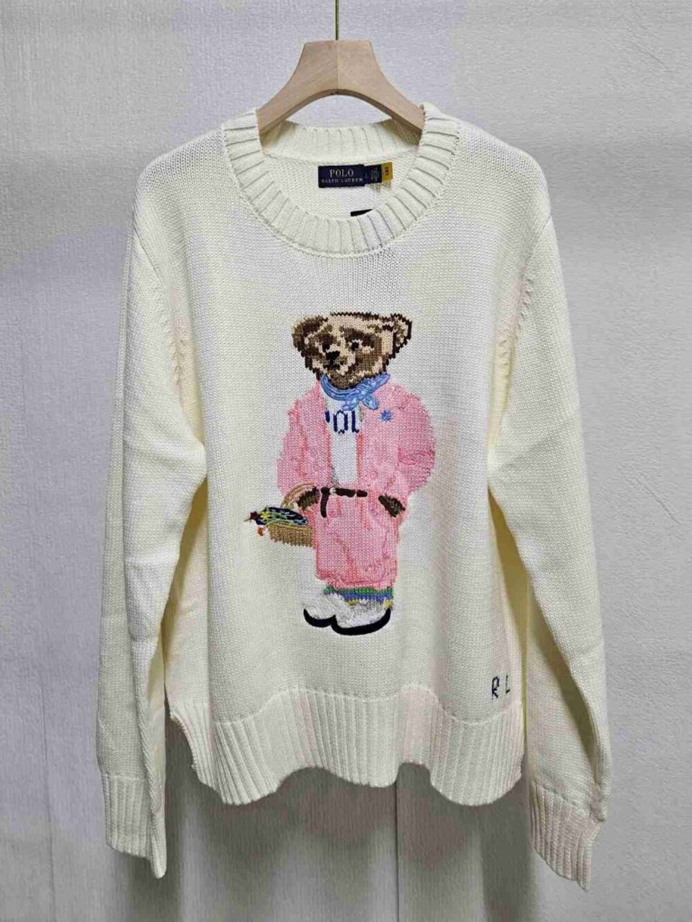 Ralph Lauren Polo‑Bear Off‑White Crewneck Cotton Sweater Unisex - Picture 1 of 5